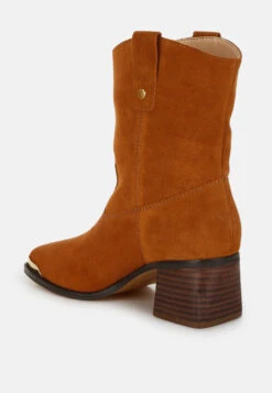 Emberly Suede Square Toe Ankle Boots -Rag & Co Emberly Suede Square Toe Ankle Boots RCSH5152 TAN 8