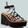 FAWCETT Black Tie Up Platform Heeled Sandals