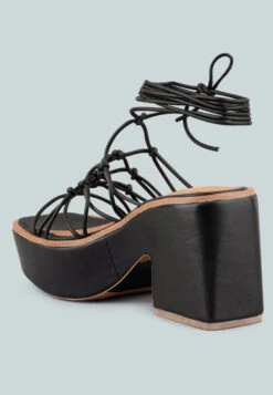 FAWCETT Black Tie Up Platform Heeled Sandals 10 FAWCETT Black Tie Up Platform Heeled Sandals -Rag & Co FAWCETTBlackTieUpHandmadeBlockHeeledSandals RCSH2393 Black 5 e7c0ba29 68da 41a1 a26e 089a96cabefb