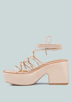 FAWCETT Nude Tie Up Platform Heeled Sandals 11 FAWCETT Nude Tie Up Platform Heeled Sandals -Rag & Co FAWCETTNudeTieUpHandmadeBlockHeeledSandals RCSH2393 Nude 3