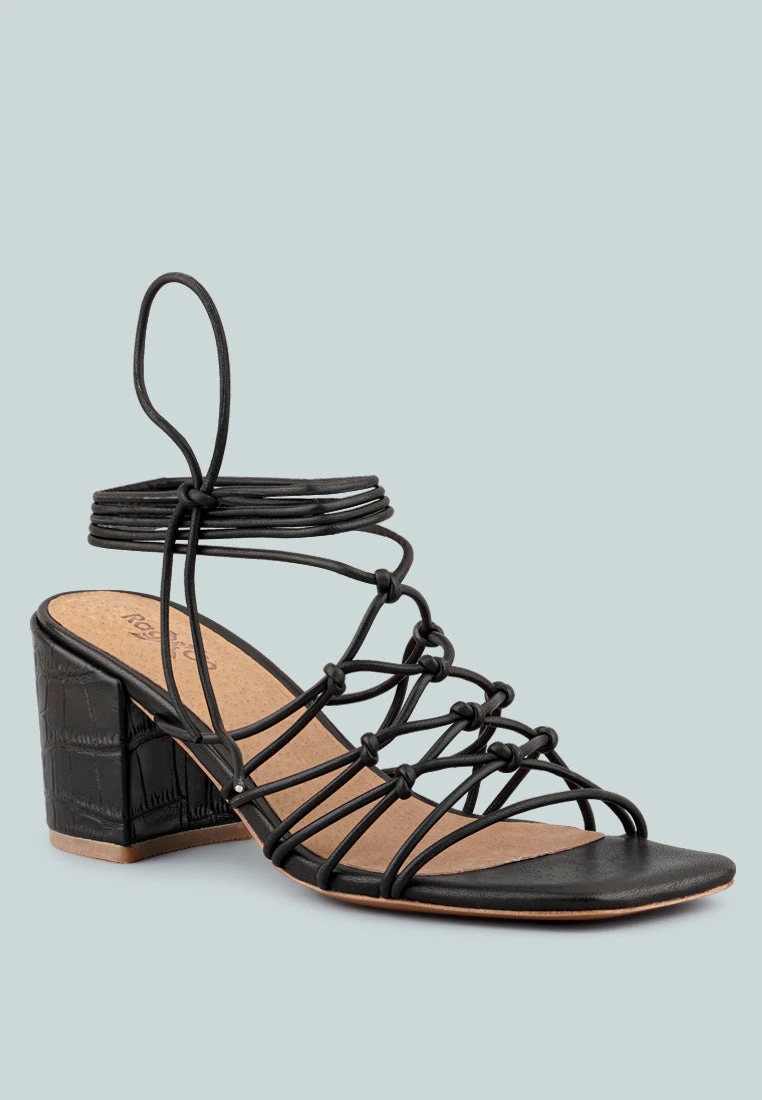 FONDA Croc Patterned Black Handcrafted Lace Up Sandal 3 FONDA Croc Patterned Black Handcrafted Lace Up Sandal