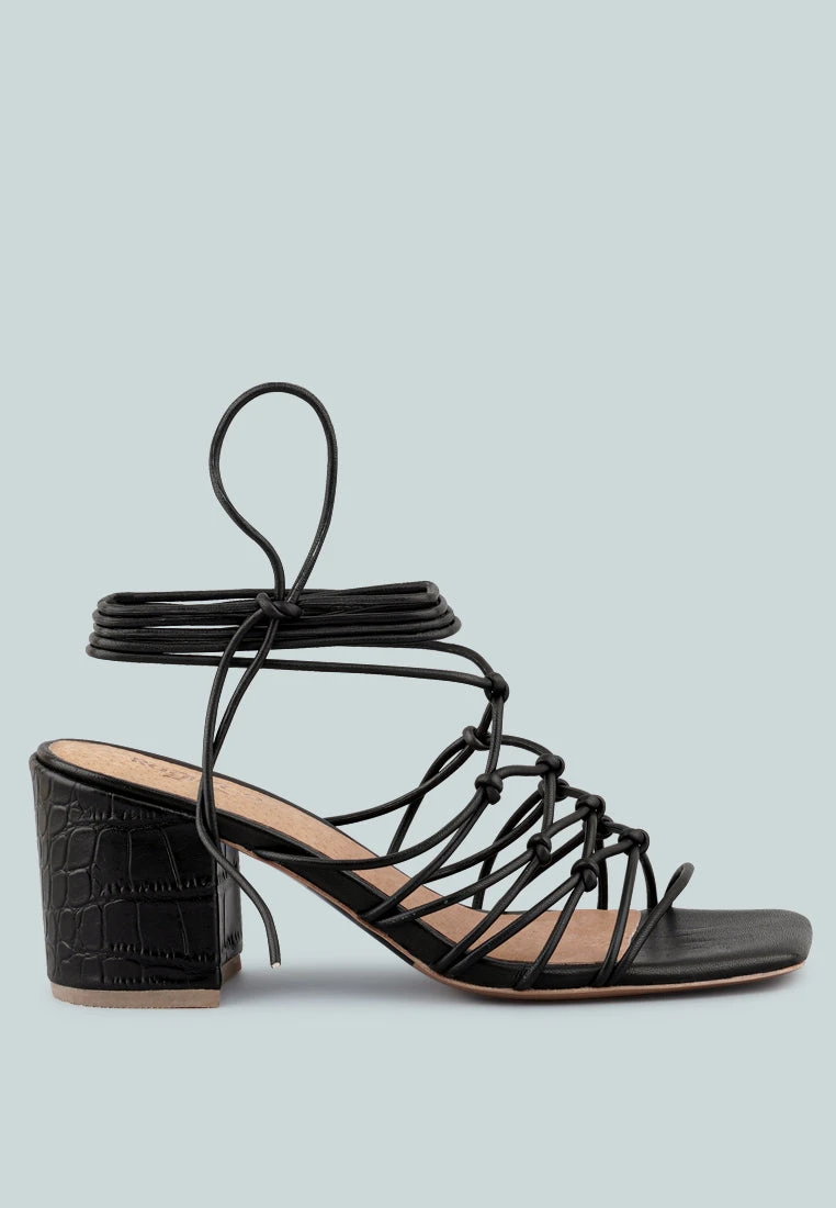 FONDA Croc Patterned Black Handcrafted Lace Up Sandal 4 FONDA Croc Patterned Black Handcrafted Lace Up Sandal - Image 2