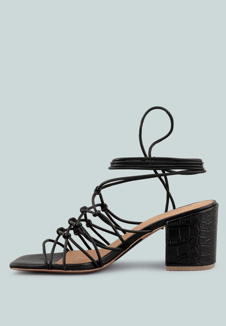FONDA Croc Patterned Black Handcrafted Lace Up Sandal 6 FONDA Croc Patterned Black Handcrafted Lace Up Sandal - Image 4