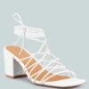 FONDA Croc Patterned White Handcrafted Lace Up Sandal -Rag & Co FONDACrocPatternedWhiteHandcraftedLaceUpSandal RCSH2391 White 2