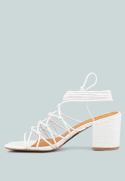 FONDA Croc Patterned White Handcrafted Lace Up Sandal -Rag & Co FONDACrocPatternedWhiteHandcraftedLaceUpSandal RCSH2391 White 3