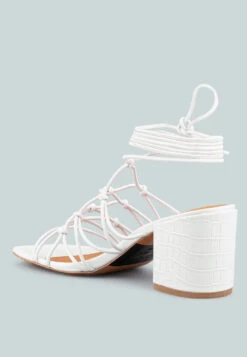 FONDA Croc Patterned White Handcrafted Lace Up Sandal -Rag & Co FONDACrocPatternedWhiteHandcraftedLaceUpSandal RCSH2391 White 4