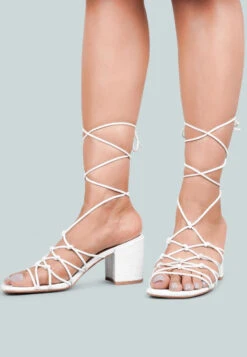 FONDA Croc Patterned White Handcrafted Lace Up Sandal -Rag & Co FONDACrocPatternedWhiteHandcraftedLaceUpSandal RCSH2391 White 6