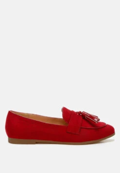 Folklore Micro Suede Tassel Loafers -Rag & Co FolkloreMicroSuedeTasselLoafers RCSH4940 red 1