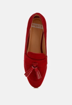 Folklore Micro Suede Tassel Loafers -Rag & Co FolkloreMicroSuedeTasselLoafers RCSH4940 red 9