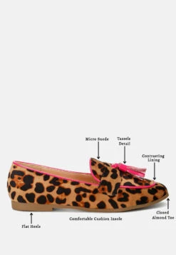 Folklore Micro Suede Tassel Loafers -Rag & Co Folklore Micro Suede Tassel Loafers RCSH4940 leopard 1