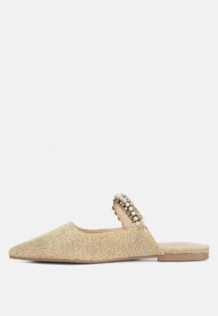 GEODE Pearl Embellished Slip On Mules In Beige -Rag & Co GEODEPearlEmbellishedSlipOnMules RCSH3111 beige 10