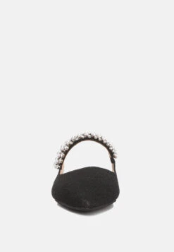 GEODE Pearl Embellished Slip On Mules In Black 11 GEODE Pearl Embellished Slip On Mules In Black -Rag & Co GEODEPearlEmbellishedSlipOnMules RCSH3111 black 4