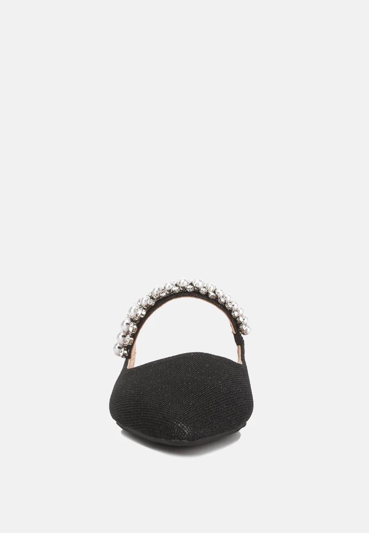 GEODE Pearl Embellished Slip On Mules In Black 5 GEODE Pearl Embellished Slip On Mules In Black - Image 3