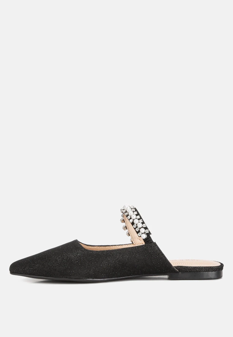 GEODE Pearl Embellished Slip On Mules In Black 6 GEODE Pearl Embellished Slip On Mules In Black - Image 4