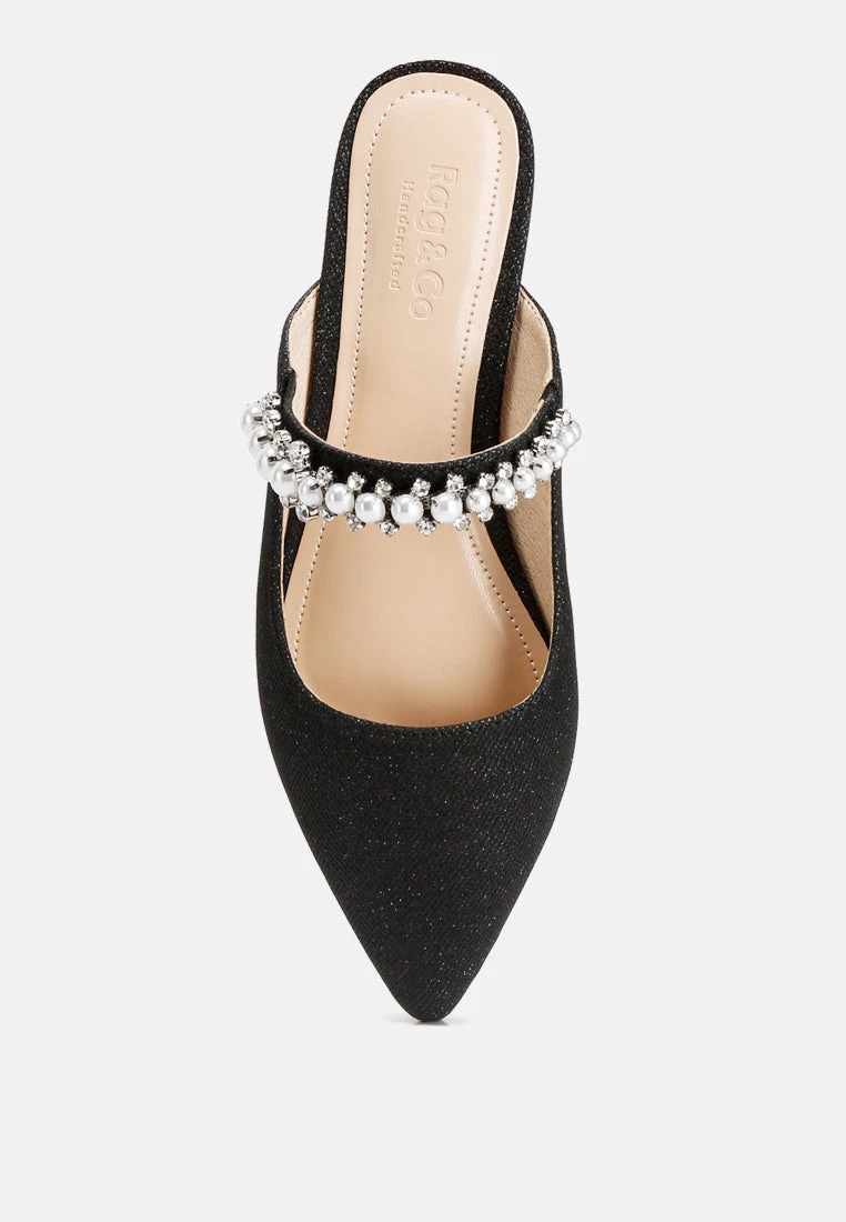 GEODE Pearl Embellished Slip On Mules In Black 8 GEODE Pearl Embellished Slip On Mules In Black - Image 6