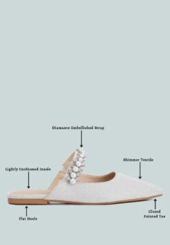 GEODE Pearl Embellished Slip On Mules In Silver -Rag & Co GEODEPearlEmbellishedSlipOnMulesInSilver RCSH3111 silver 10