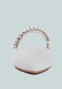 GEODE Pearl Embellished Slip On Mules In Silver -Rag & Co GEODEPearlEmbellishedSlipOnMulesInSilver RCSH3111 silver 3