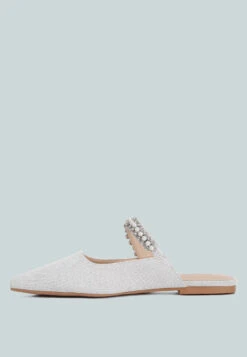 GEODE Pearl Embellished Slip On Mules In Silver -Rag & Co GEODEPearlEmbellishedSlipOnMulesInSilver RCSH3111 silver 4