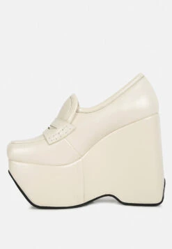 GILLIAM Beige High Platform Wedge Loafers -Rag & Co GILLIAMBlackHighPlatformWedgeLoafers RCSH3933 Beige 3