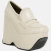 GILLIAM Beige High Platform Wedge Loafers -Rag & Co GILLIAMBlackHighPlatformWedgeLoafers RCSH3933 Beige 6