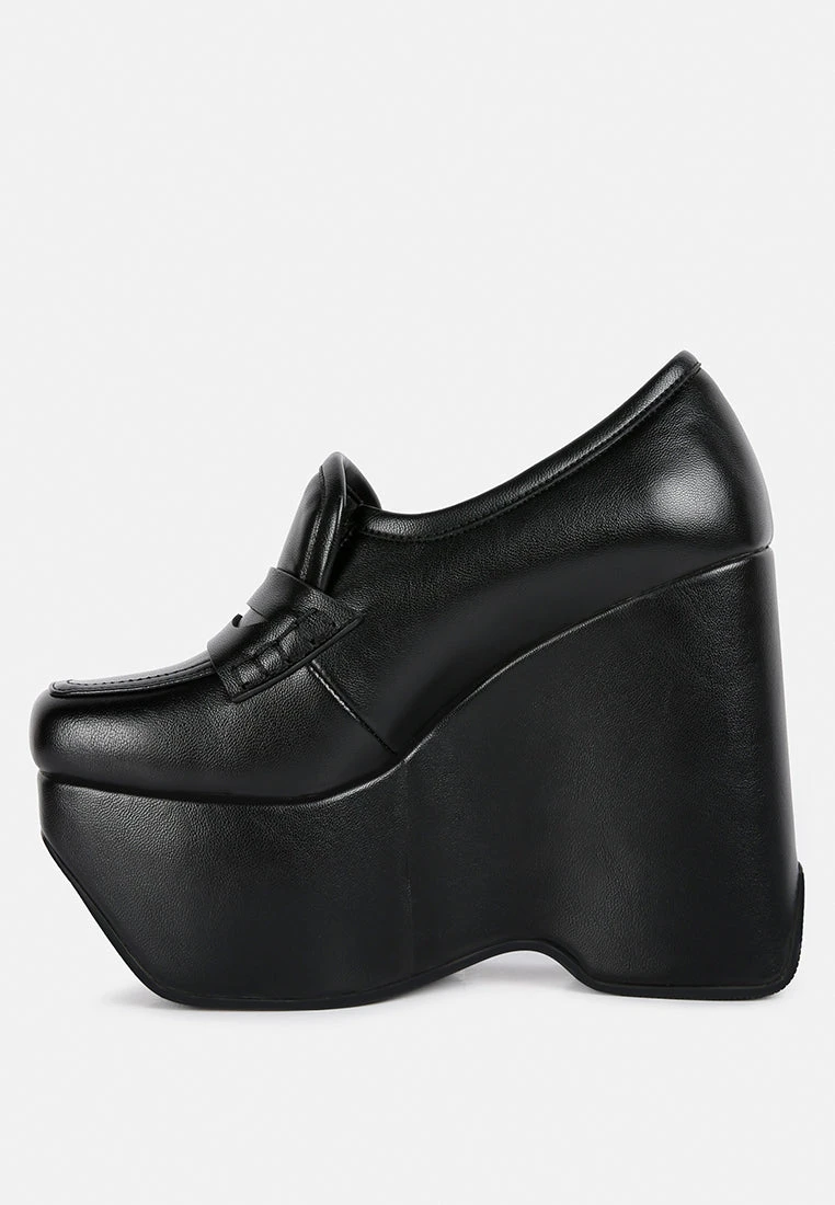 GILLIAM Black High Platform Wedge Loafers 6 GILLIAM Black High Platform Wedge Loafers - Image 4