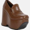 GILLIAM Tan High Platform Wedge Loafers 1 GILLIAM Tan High Platform Wedge Loafers -Rag & Co GILLIAMTanHighPlatformWedgeLoafers RCSH3933TAN 6