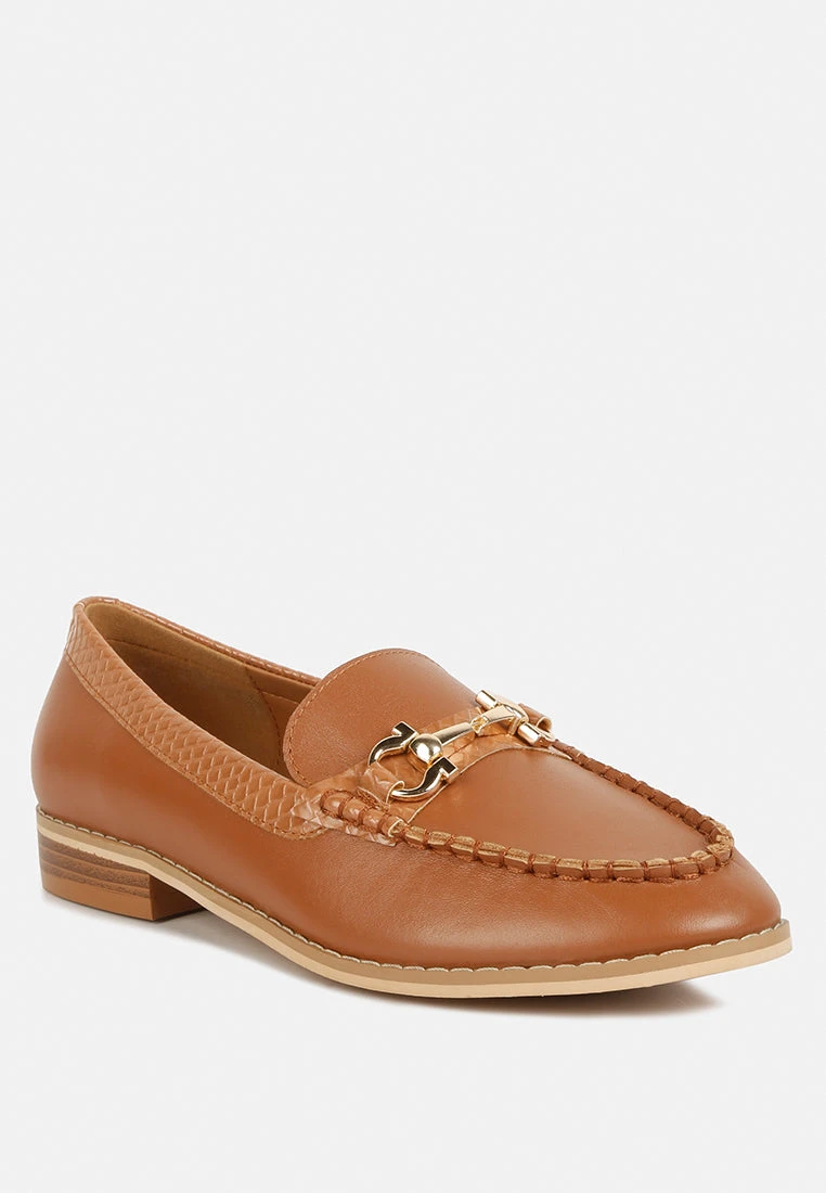 HOLDA Horsebit Embellished Loafers With Stitch Detail In Tan 3 HOLDA Horsebit Embellished Loafers With Stitch Detail In Tan