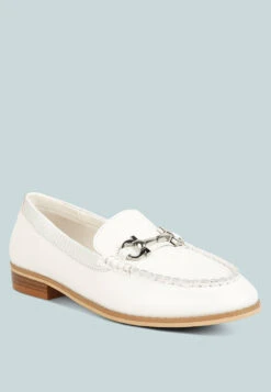 HOLDA Horsebit Embellished Loafers With Stitch Detail In Off White