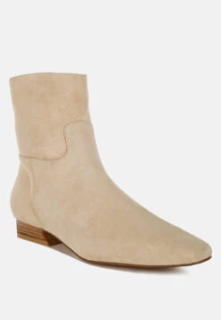 Hakra Flared Heel Suede Boots -Rag & Co Hakra Flared Heel Suede Boots RCSH5154 BEIGE 9