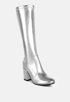 Rag & Co -Rag & Co HalaraMetallicPleatherLongBootsRCSH5209SILVER 1