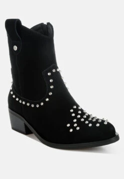 Hira Studs Embellished Cowboy Boots 20 Hira Studs Embellished Cowboy Boots -Rag & Co Hira Studs Embellished Cowboy Boots RCSH5310 BLACK 2
