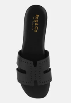 IVANKA Black Cut Out Slip On Sandals -Rag & Co IVANKABlackCutOutSlipOnSandals RCSH4083 BLACK 8