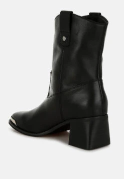 Iliad Genuine Leather Metallic Accent Ankle Boots -Rag & Co IliadGenuineLeatherMetallicAccentAnkleBootsRCSH5151BLACK 9