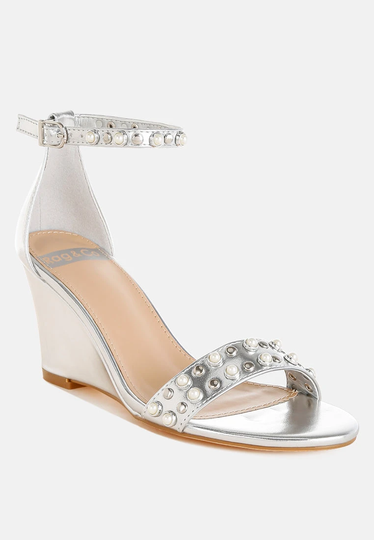 Jumera Metallic Pearl Embellished Wedges 5 Jumera Metallic Pearl Embellished Wedges - Image 3