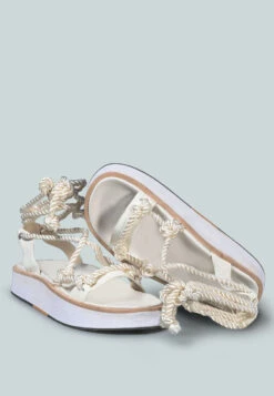 KENDALL Strings Platform Leather Sandal In White -Rag & Co KENDALLStringsPlatformLeatherSandalinWhite RCSH2377 White 3