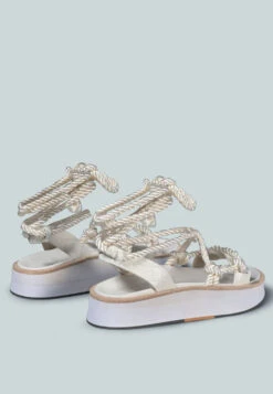 KENDALL Strings Platform Leather Sandal In White -Rag & Co KENDALLStringsPlatformLeatherSandalinWhite RCSH2377 White 4
