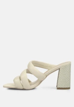 KYWE Off White Textured Heel Chunky Strap Sandals -Rag & Co KYWEOffWhiteTexturedHeelChunkyStrapSandals RCSH4173beige 4
