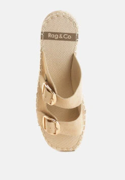 Kuopa Genuine Soft Leather Espadrille Flatform Sandals -Rag & Co KuopaGenuineSoftLeatherEspadrilleFlatformSandalsRCSH5462BEIGE 8