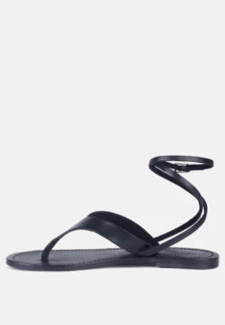 WRAP-UP Tie Around Black Flat Sandals -Rag & Co LENABlackSuedeWalkingLoaferMules RCSH2861 Black 4