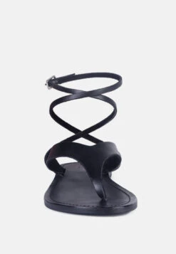 WRAP-UP Tie Around Black Flat Sandals -Rag & Co LENABlackSuedeWalkingLoaferMules RCSH2861 Black 5