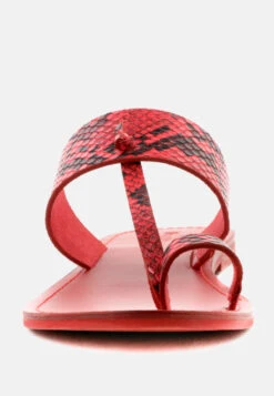 LEONA Snake Print Thong Flat Sandals -Rag & Co LEONASnakePrintThongFlatSandals RCSH1853 Red 3