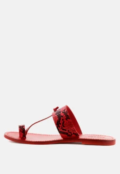 LEONA Snake Print Thong Flat Sandals -Rag & Co LEONASnakePrintThongFlatSandals RCSH1853 Red 4