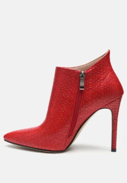 LOLITA Woven Texture Stiletto Boot In Red 13 LOLITA Woven Texture Stiletto Boot In Red -Rag & Co LOLITAWovenTextureStilettoBootinRed RCSH2670 RED 2