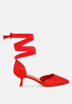 Laika Lace Kitten Heel Sandals 29 Laika Lace Kitten Heel Sandals -Rag & Co Laika Lace Kitten Heel Sandals RCSH5112 RED 9