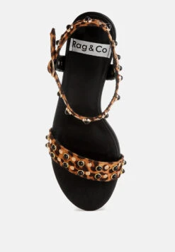 Laro Studs & Pearls Detail Leopard Sandals 10 Laro Studs & Pearls Detail Leopard Sandals -Rag & Co LaroStuds PearlsDetailLeopardSandalsRCSH5632 2