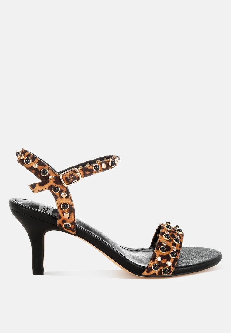 Laro Studs & Pearls Detail Leopard Sandals 3 Laro Studs & Pearls Detail Leopard Sandals