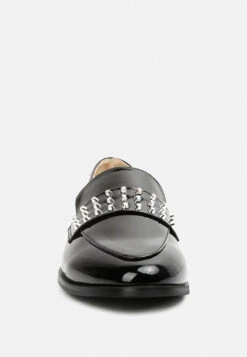 MEANBABE Semicasual Stud Detail Patent Loafers In Black -Rag & Co MEANBABESemicasualStudDetailPatentLoafersinBlack RCSH4051 BLACK 1