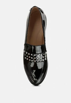MEANBABE Semicasual Stud Detail Patent Loafers In Black -Rag & Co MEANBABESemicasualStudDetailPatentLoafersinBlack RCSH4051 BLACK 5