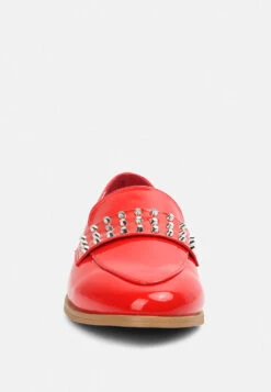 MEANBABE Semicasual Stud Detail Patent Loafers In Red -Rag & Co MEANBABESemicasualStudDetailPatentLoafersinRed RCSH4051 Red 3