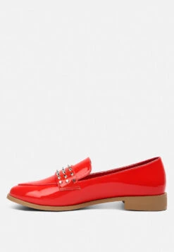 MEANBABE Semicasual Stud Detail Patent Loafers In Red -Rag & Co MEANBABESemicasualStudDetailPatentLoafersinRed RCSH4051 Red 4